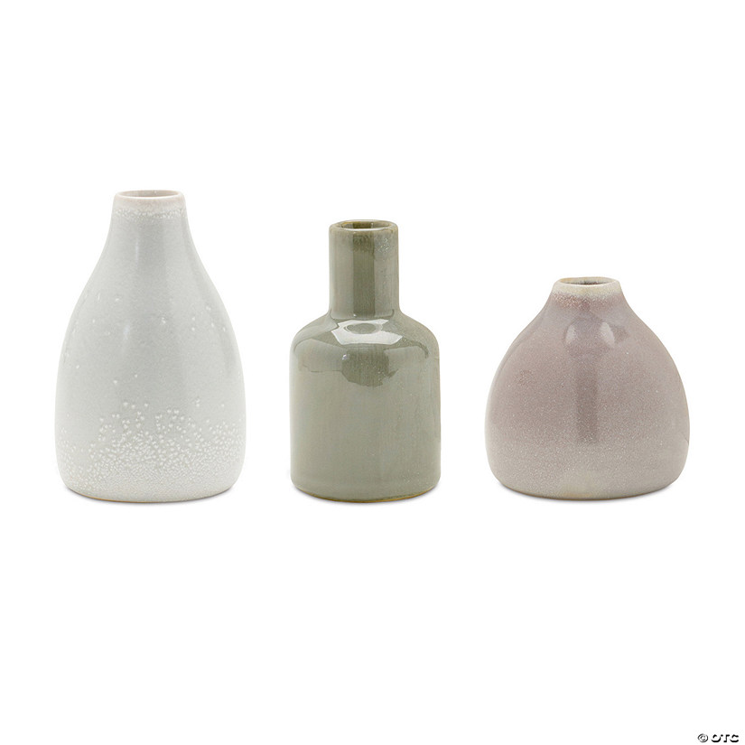 Sage Ceramic Bud Vase (Set Of 6) 3"H, 4.25"H, 5"H Ceramic Image