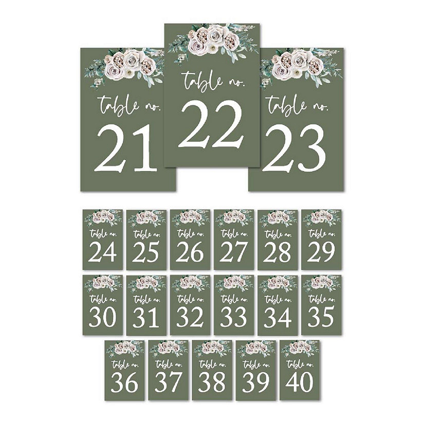 Sage Floral Table Numbers 21-40 4x6 Image