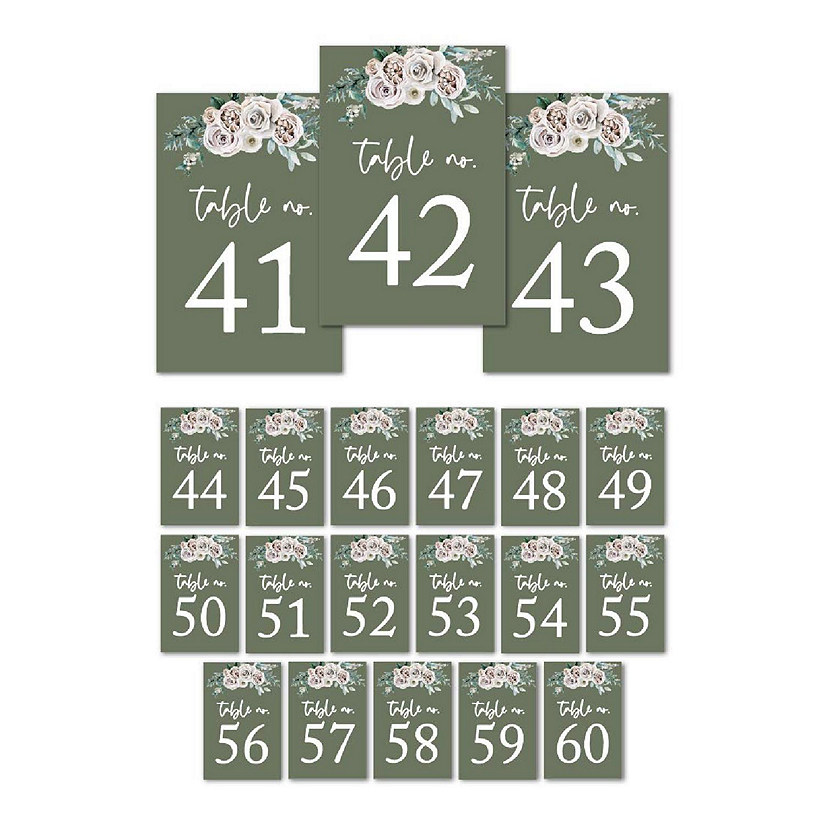 Sage Floral Table Numbers 41-60 4x6 Image