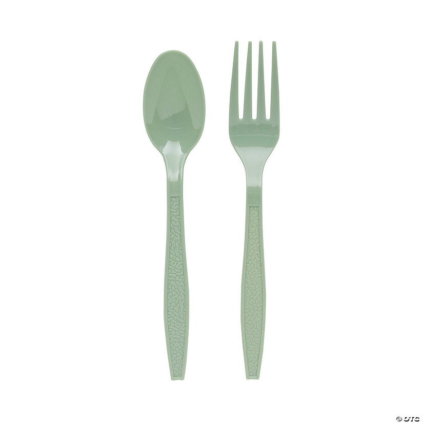 Sage Green Plastic Fork & Spoon Cutlery Set - 16 Ct. Image