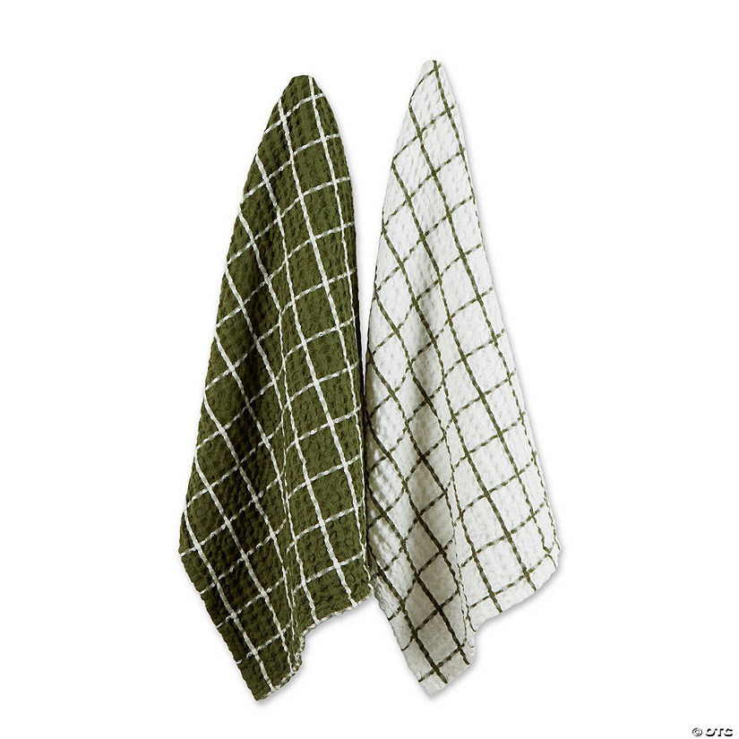 Sage Windowpane Oversized Washed Waffle Dishtowel, 2 Piece Image