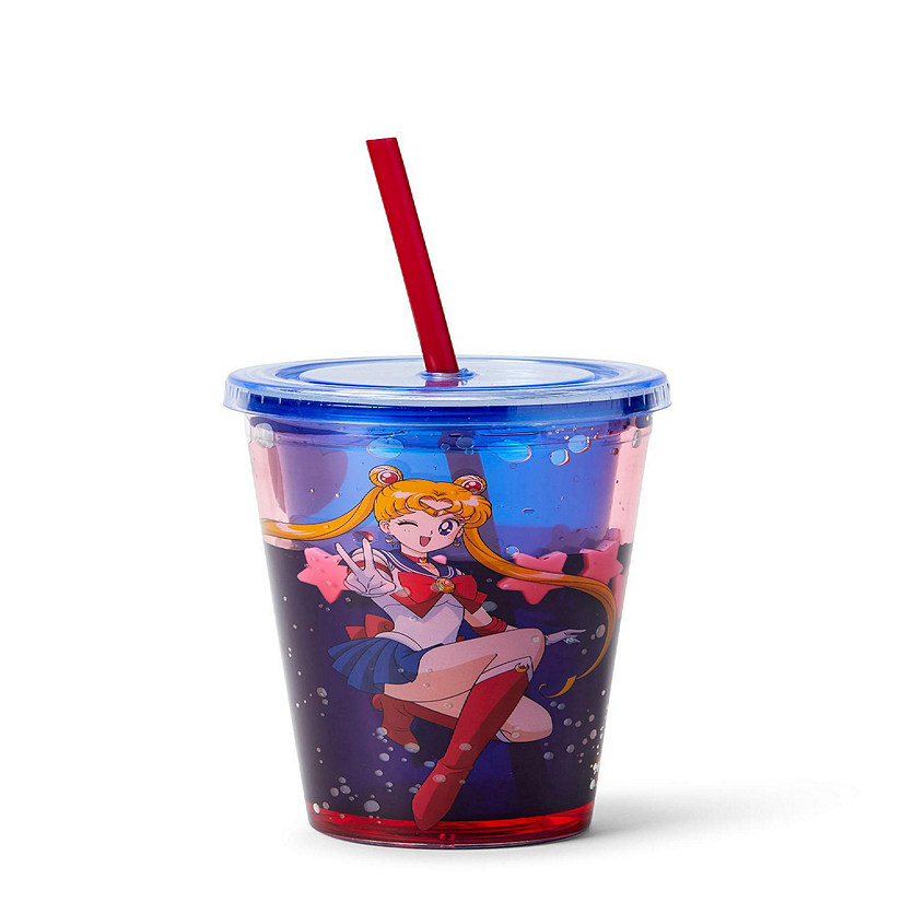 Sailor Moon Confetti Plastic Tumbler Cup With Lid & Straw  Holds 16 Ounces Image
