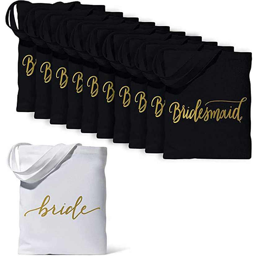 Samantha Margaret - Set of 11 Bride and Bride Tribe/Bridesmaid Tote Bags  for Bachelorette Parties, Weddings and Bridal Showers - White and Black