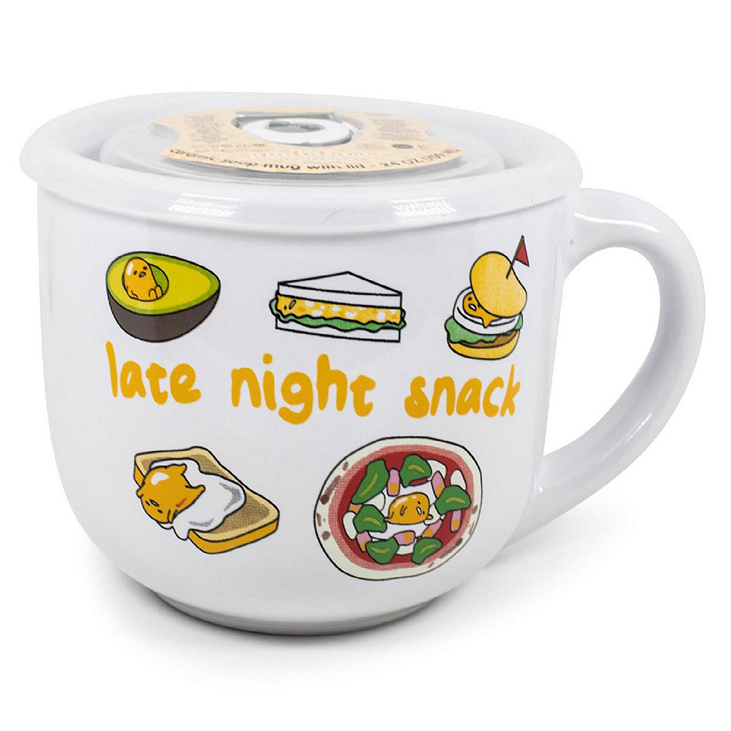Sanrio Gudetama "Late Night Snack" Ceramic Soup Mug With Vented Lid  24 Ounces Image