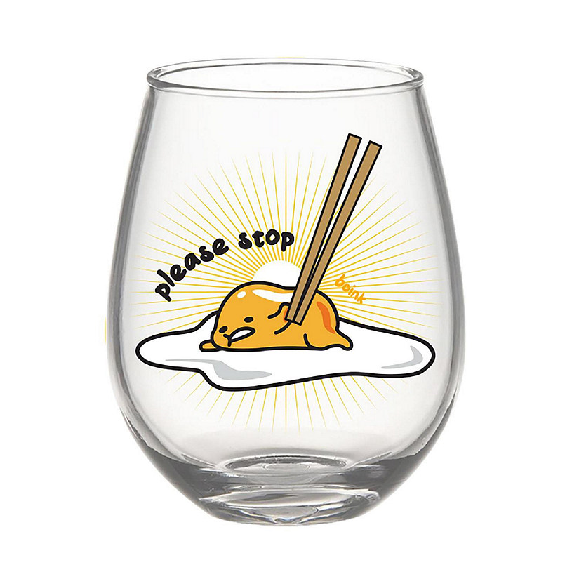 Sanrio Gudetama "Please Stop" Teardrop Stemless Wine Glass  Holds 20 Ounces Image