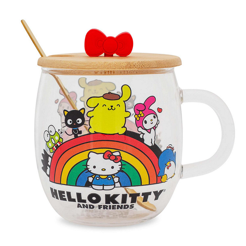Sanrio Hello Kitty and Friends Rainbow Glass Mug With Lid and Spoon Image