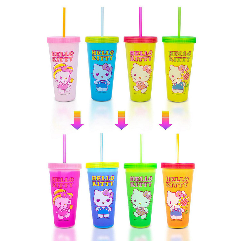Sanrio Hello Kitty Garden Doodle Color-Changing Plastic Tumbler Cups  Set of 4 Image