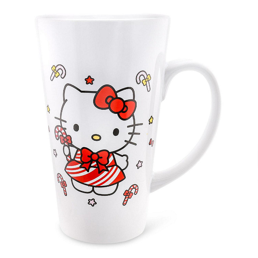 Sanrio Hello Kitty Holiday Candy Cane Ceramic Tall Latte Mug  Holds 16 Ounces Image