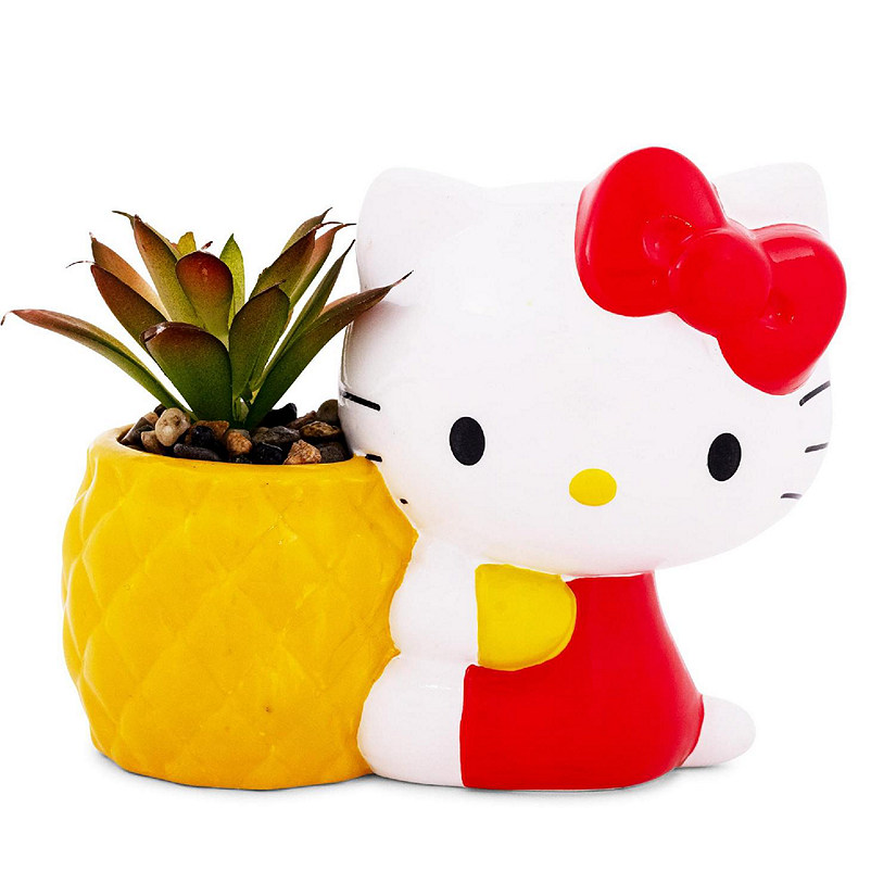 Sanrio Hello Kitty Pineapple Ceramic Mini Planter With Artificial Succulent Image
