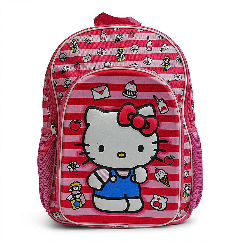 Sanrio Hello Kitty Pink Striped 16 Inch Backpack with Front Pocket Image