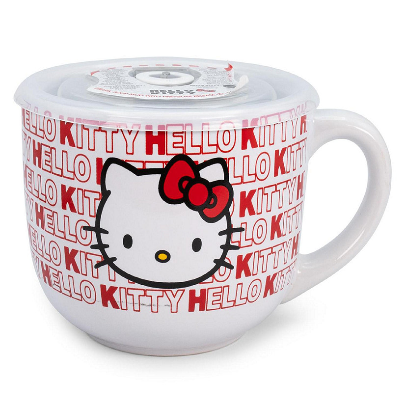 Sanrio Hello Kitty Red Ceramic Soup Mug with Lid Holds 24 Ounces