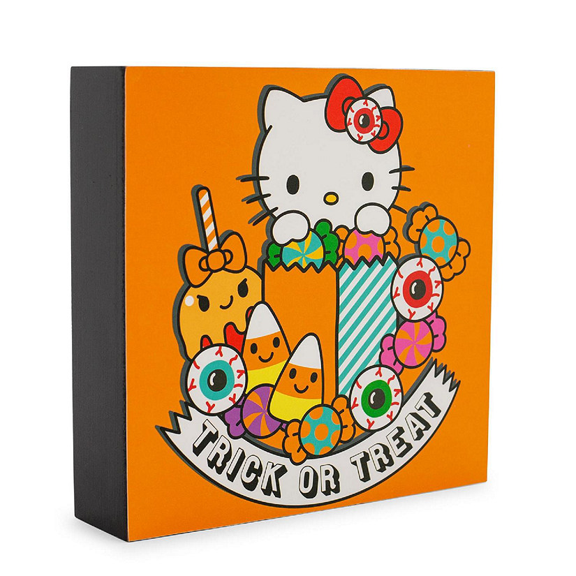 Sanrio Hello Kitty "Trick Or Treat" Wooden Box Sign  6 x 6 Inches Image
