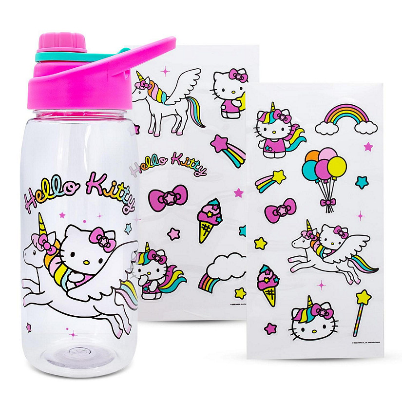 Sanrio Hello Kitty Unicorn Twist Spout Water Bottle and Sticker Set  20 Ounces Image