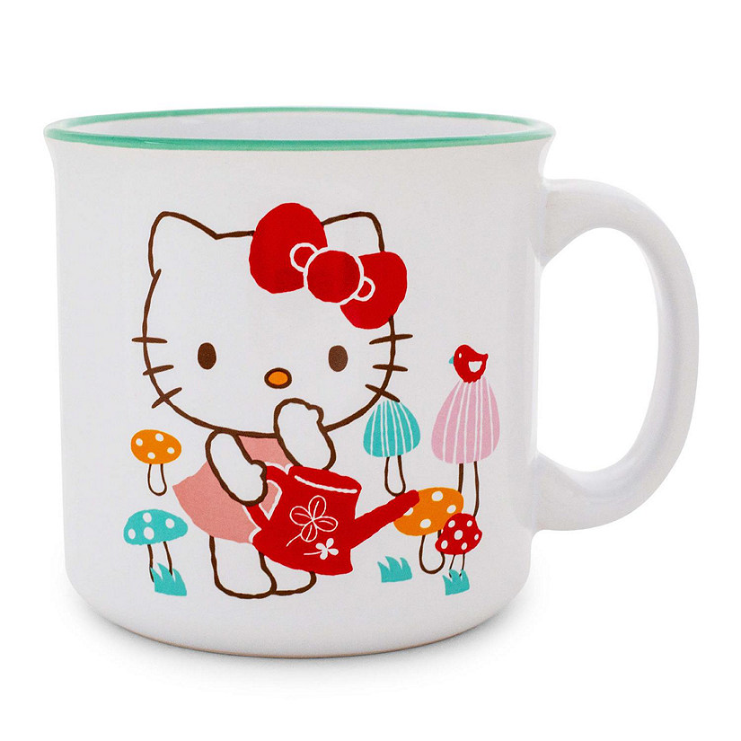 Sanrio Hello Kitty Watering Mushrooms Ceramic Camper Mug  Holds 20 Ounces Image