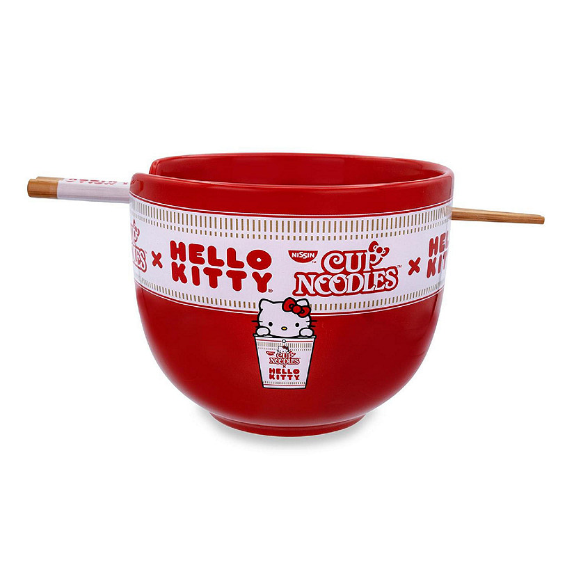 Sanrio Hello Kitty x Nissin Cup Noodles Red Ceramic Ramen Bowl and Chopstick Set Image