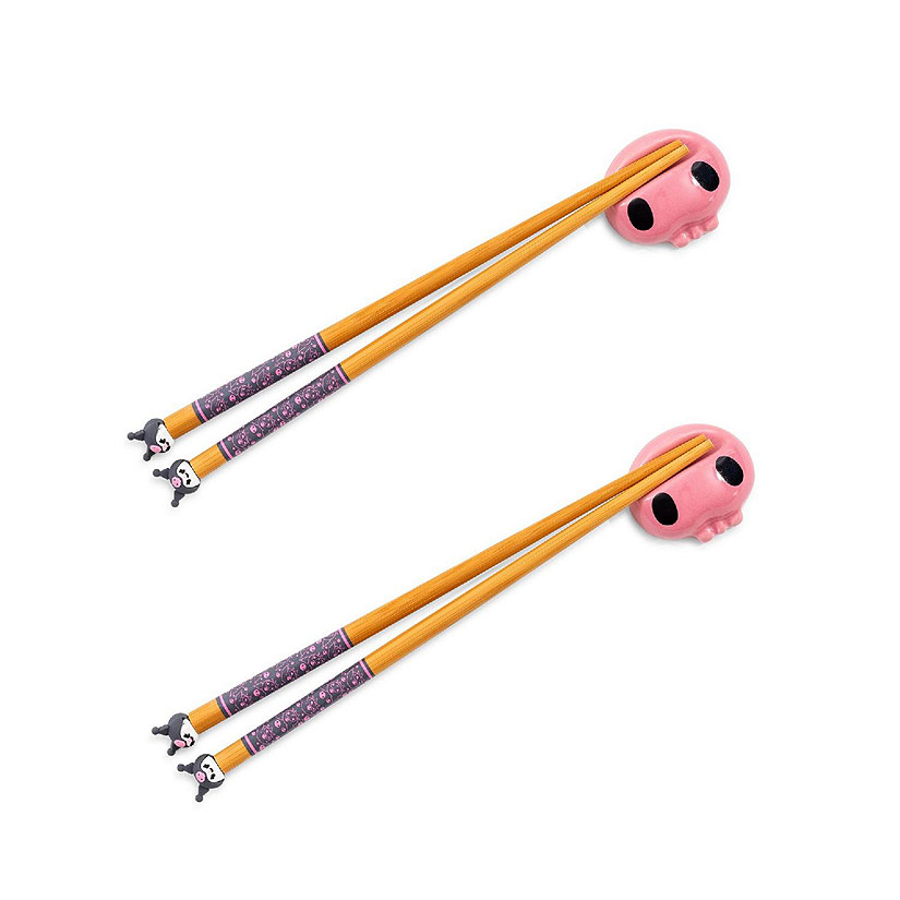 Sanrio Kuromi 2-Pair Bamboo Chopstick Set With Ceramic Rests Image