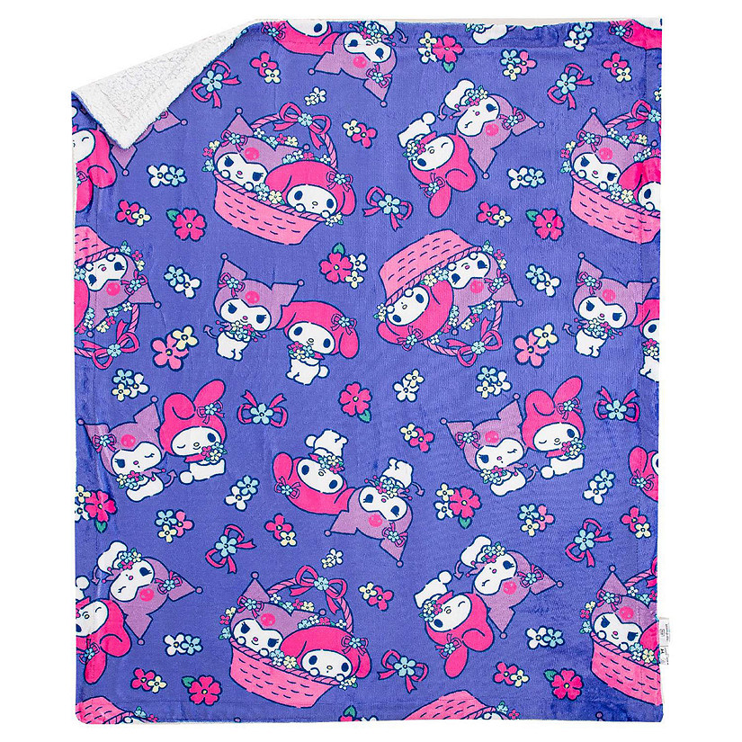 Sanrio My Melody and Kuromi Flower Baskets Sherpa Throw Blanket 50 x 60