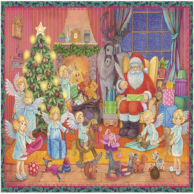 Santa and Angels by Christmas Tree German Advent Calendar Countdown Made Germany Image