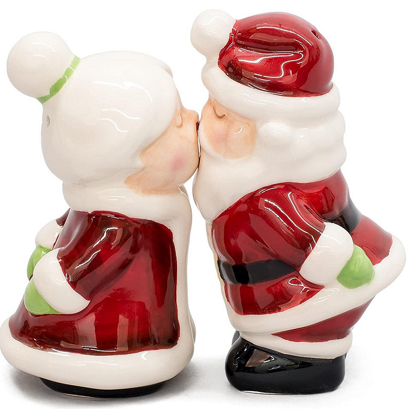Santa and Mrs Claus Kissing Ceramic Salt and Pepper Shaker Set Image