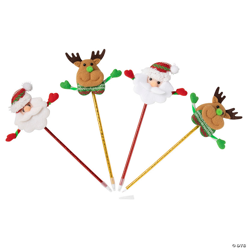 Santa & Reindeer Christmas Character Pens - 12 Pc. Image