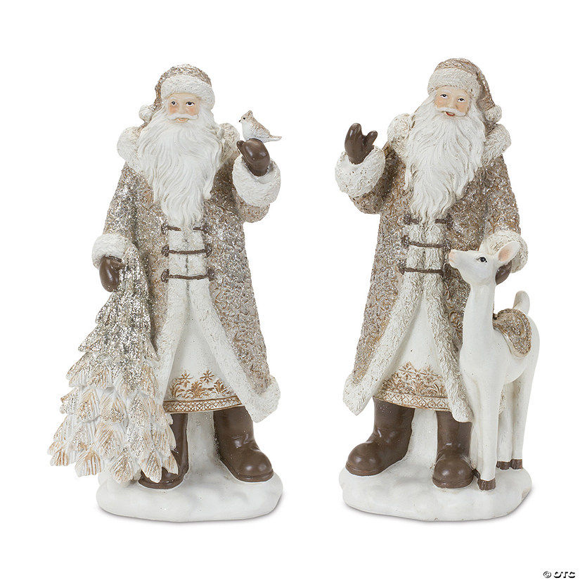 Santa Figurine With Deer And Pine Tree Accents (Set Of 2) 11.75"H, 12.25"H Resin Image