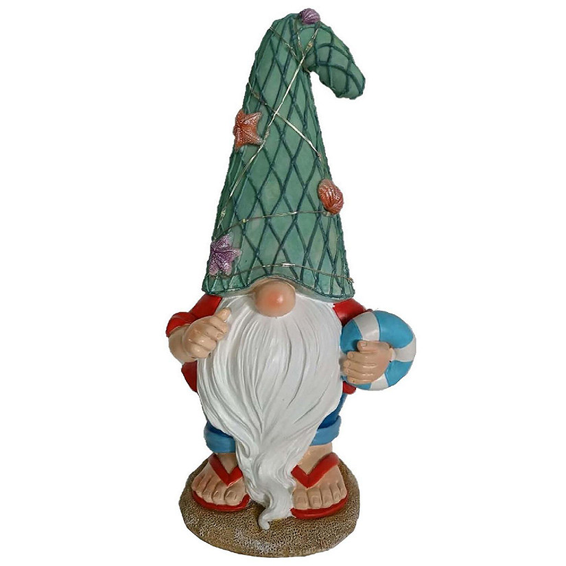 Santa's Workshop Outdoor Decorative 11.5" Resin Beach Gnome Five Color Lights Image