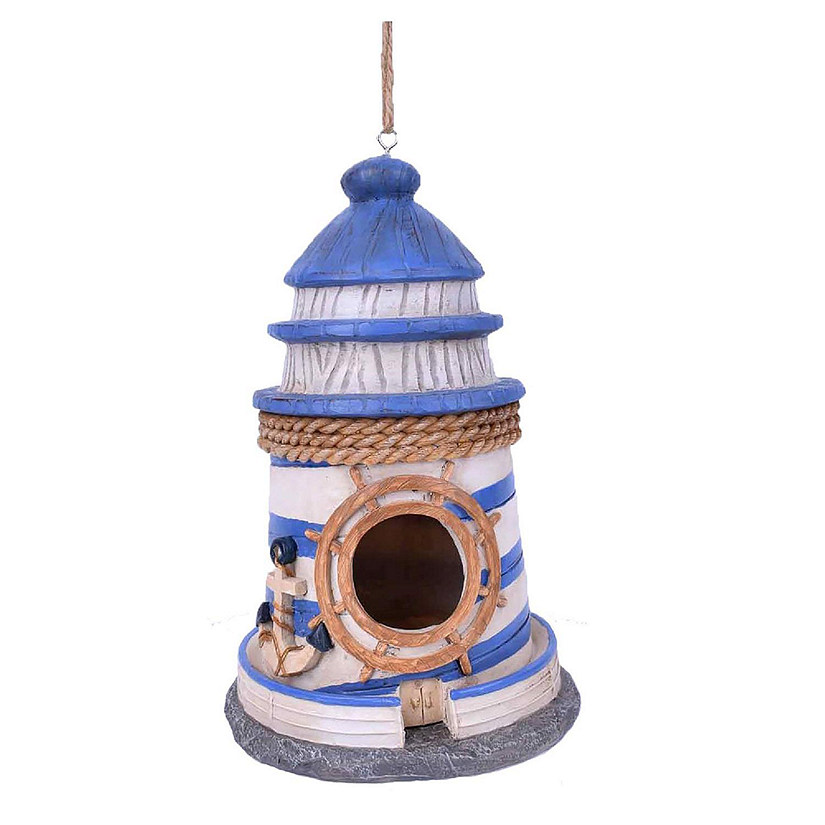 Santa's Workshop Outdoor Decorative 8.5" Resin Blue & White Lighthouse Bird House Image