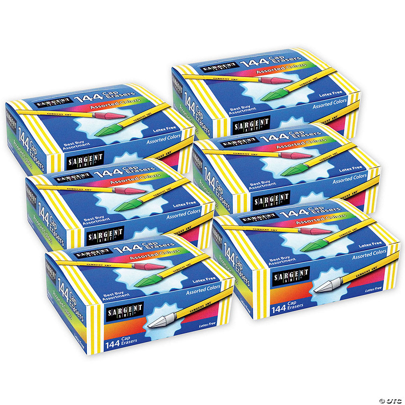 Sargent Art Cap Erasers, Assorted Colors, 144 Per Pack, 6 Packs Image