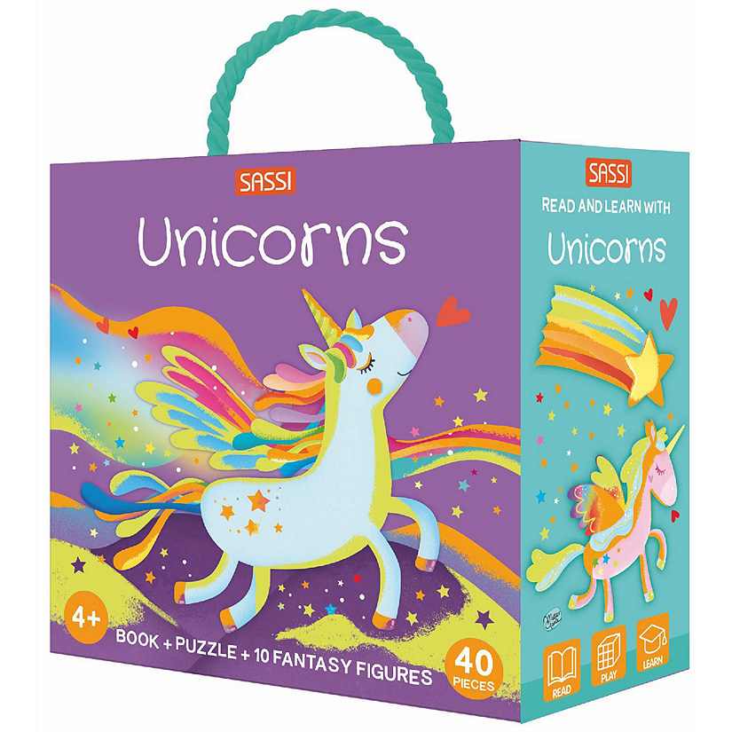 Sassi: Q-Box - Unicorns - 40pc Puzzle, Booklet &amp; 10 Figures, Interactive Fun Image