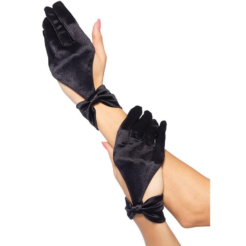 Satin Cut Out Black Gloves Image