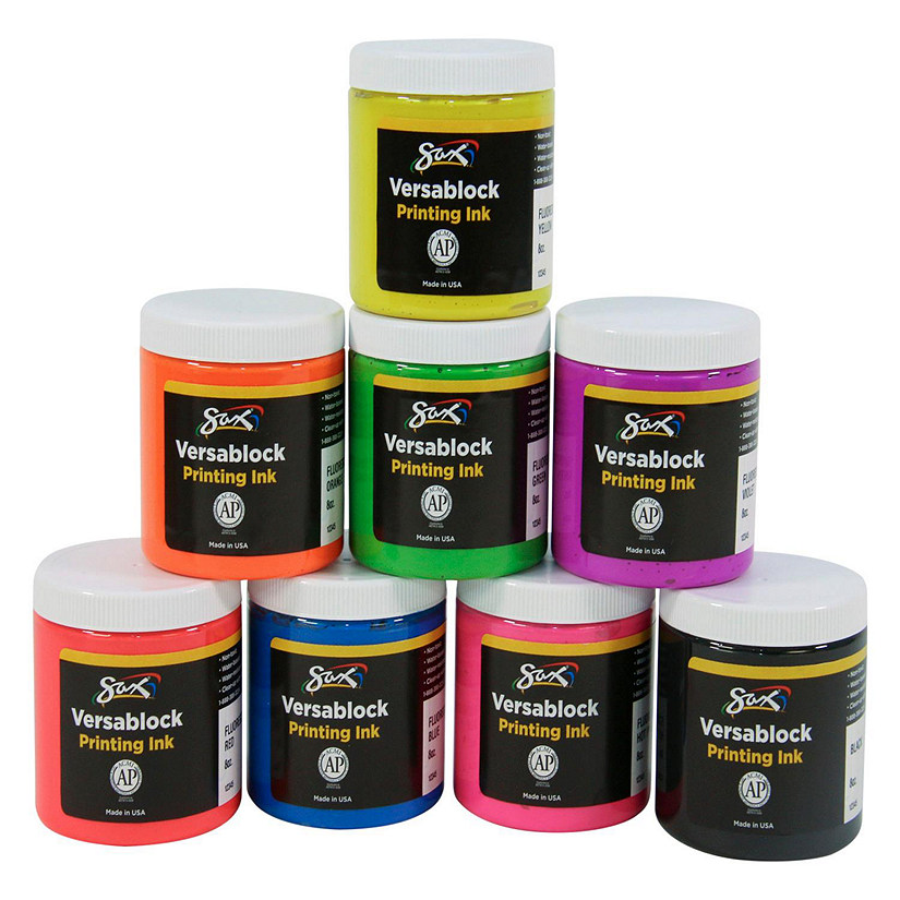 Sax Versablock Block Printing Ink, 8 Ounces, Assorted Fluorescent Colors, Set of 8 Image
