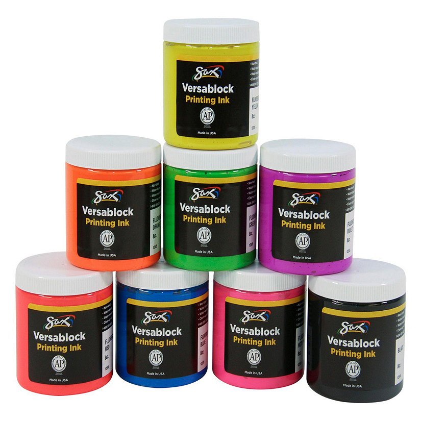 Sax Versablock Fluorescent Block Printing Inks, 8 Ounces, Set of 8 Oriental Trading