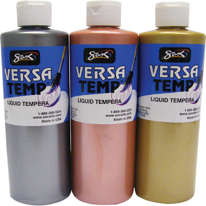 Sax Versatemp Heavy-Bodied Tempera Paint, 1 Pint Bottles, Assorted Metallic Colors, Set of 3 Image