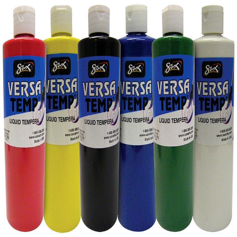 Sax Versatemp Liquid Tempera Paint, Pint, Assorted Colors, Set of 6