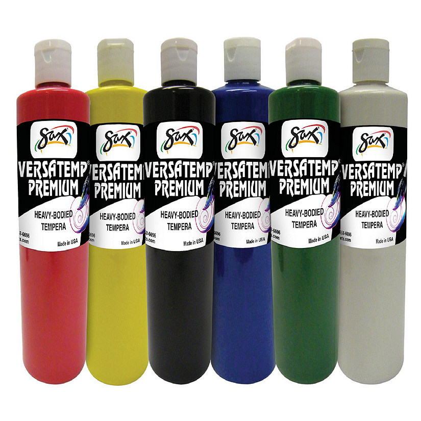 Sax Versatemp Premium Heavy-Bodied Tempera Paint, 1 Pint Bottles, Assorted Colors, Set of 6 Image