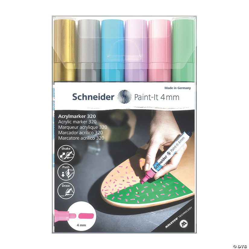 Schneider Paint-It 320 Acrylic Markers, 4 mm Bullet Tip, Wallet, 6 Assorted Pastel Ink Colors Image