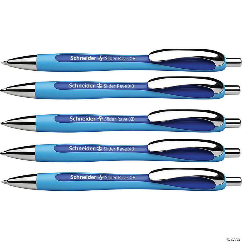 Schneider Rave Retractable Ballpoint Pen, ViscoGlide Ink, 1.4 mm, Blue, Pack of 5 Image