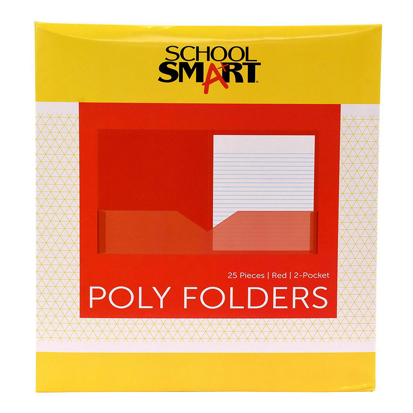 School Smart 2-Pocket Poly Folders, Red, Pack of 25 Image