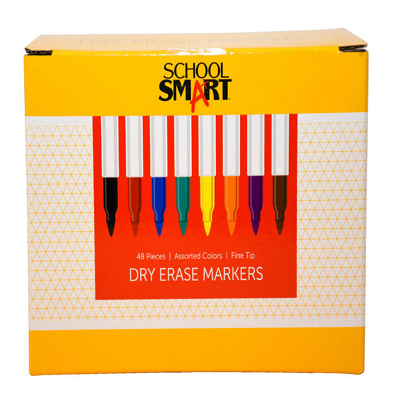 School Smart Dry Erase Pen Style Markers, Fine Tip, Assorted Colors, Pack of 48 Image