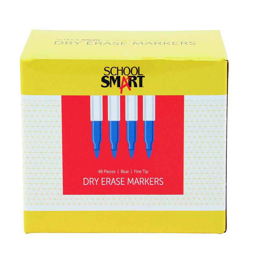 School Smart Dry Erase Pen Style Markers, Fine Tip, Blue, Pack of 48 Image