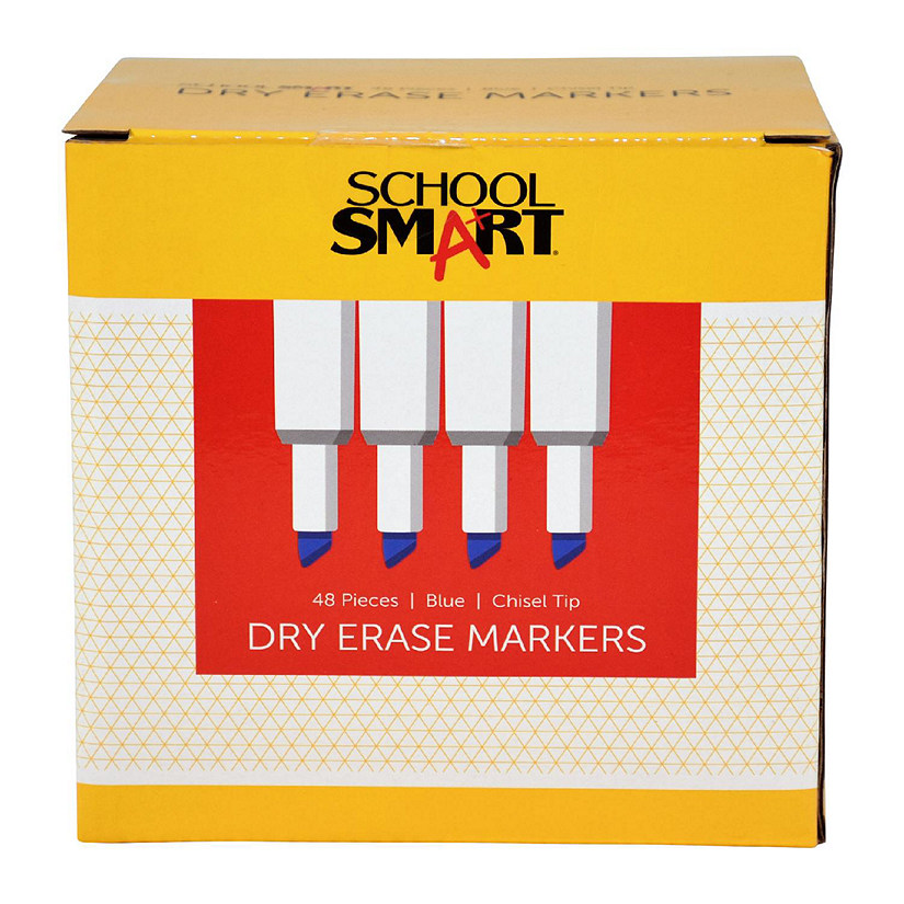 School Smart Dry Erase Tank Style Marker, Chisel Tip, Blue, Pack of 48