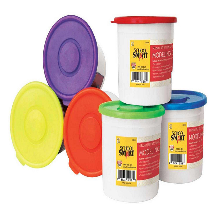 School Smart Modeling Dough, Assorted Colors, 3-1/3 Pound Buckets, Set of 6 Image