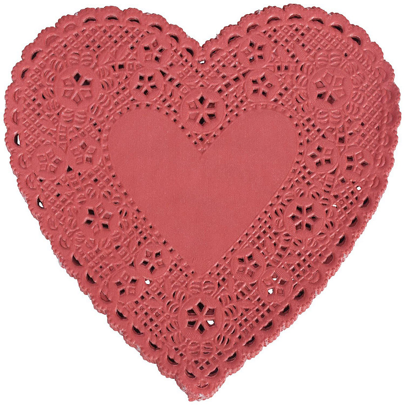 School Smart Paper Die-Cut Heart Lace Doily, 6 Inches, Red, Pack of 100 Image