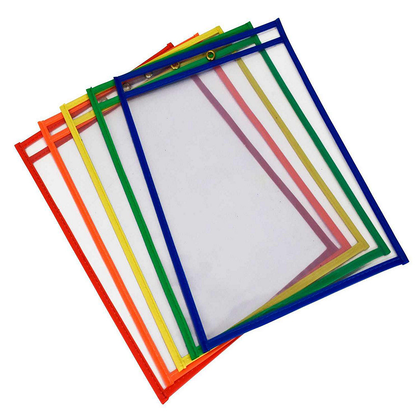 School Smart Reusable Dry Erase Pocket Sleeves, 10-1/2 x 13 Inches, Assorted, Set of 10 Image