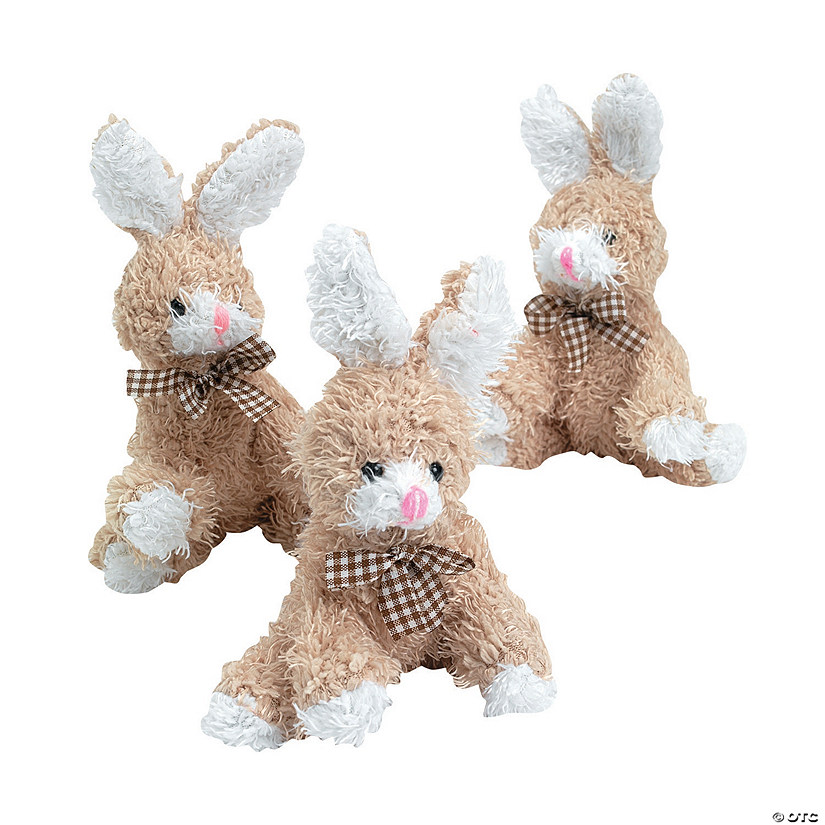 Scruffy Brown Stuffed Bunnies with Gingham Bow - 12 Pc. Image