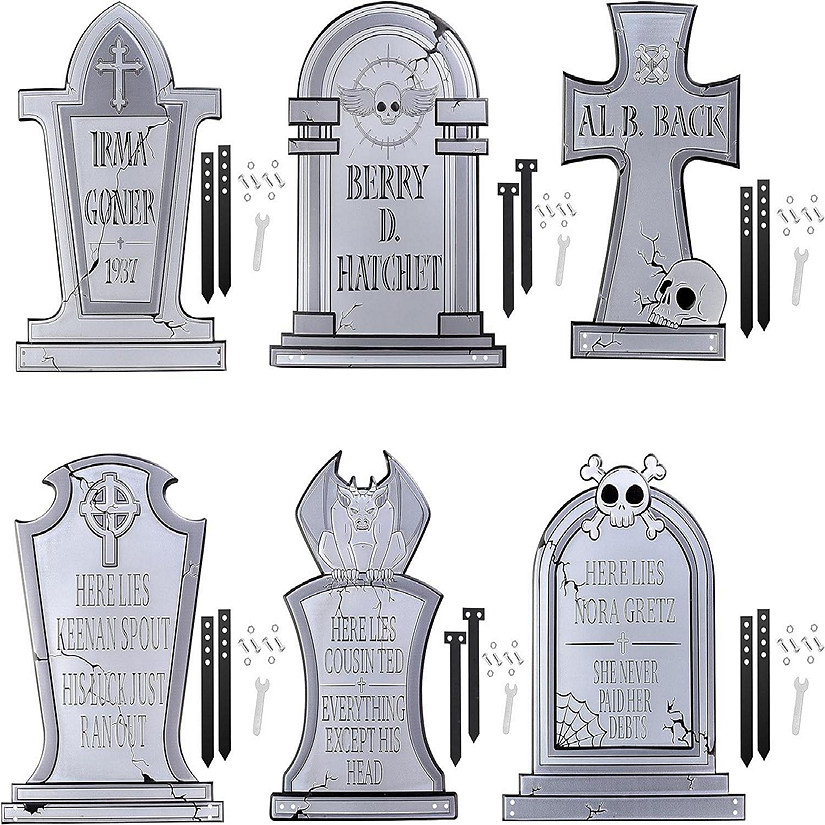 SCS Direct 3D 17" Metal Ghost Tombstone-6 Designs-Weather Rust Proof, UV Printed-Upgrade Your Halloween Spooky Mansion Party, Haunted Cemetery Image