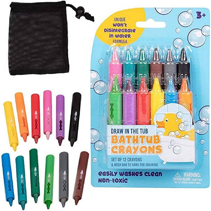 Bath Crayons Super Set - Set of 12 Draw in The Tub Colors with Bathtub Mesh Bag, Unique Won't Disintegrate in Water Formula