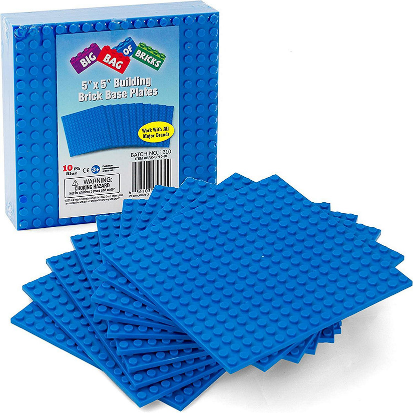 SCS Direct Brick Building Blocks Blue Stackable Base Plates - 5"x 5"(10pcs) Build Multi-Levels -Compatible with All Major Building Blocks Brands & Activity Tabl Image