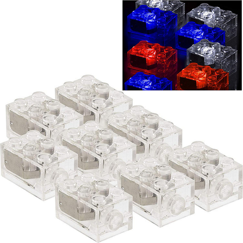 SCS Direct Light Up Building Blocks Bricks 8 pcs (2"x3") On/Off and Dim Ability - Red, White & Blue -  Activity Tables & Major Building Block Brands Compatible Image