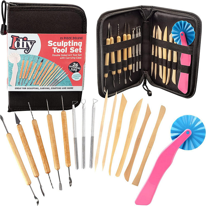 SCS Direct Sculpt Pro Pottery Tool Starter Kit - 15-Piece 26-Tool Beginner's Clay Sculpting Set - Free Carrying Case Included - Great Gift Image